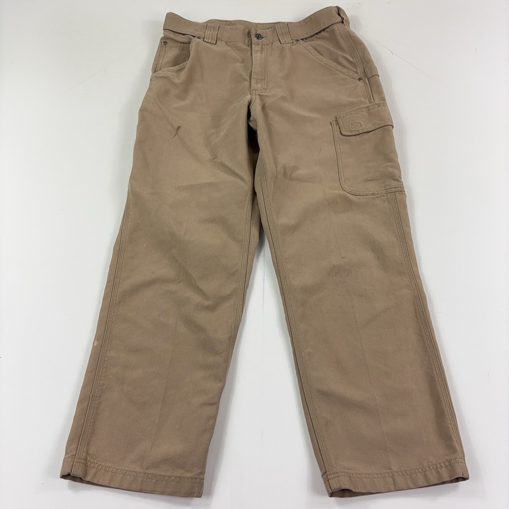 Duluth Trading Co Pants Mens 36x32 Beige Canvas Cargo Workwear Utility CoolDry